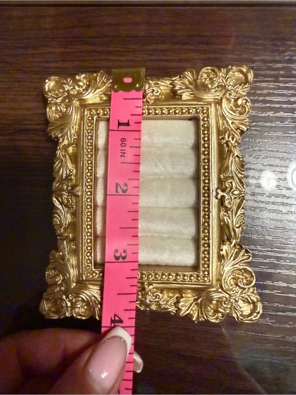Ring Holder ; Gold Ornate Jewelry Display Frame with Cream Velvet Insert